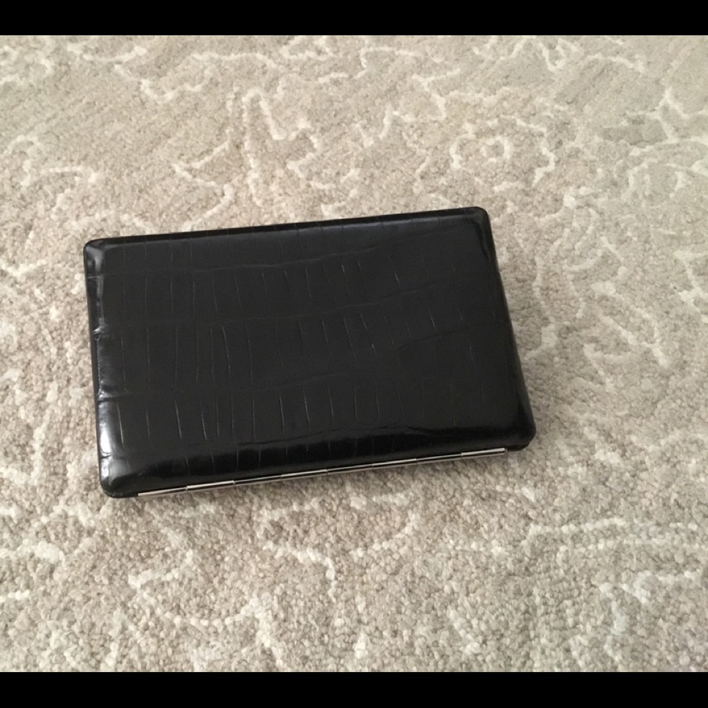 Abas Black Leather Crocodile print Clutch Wallet